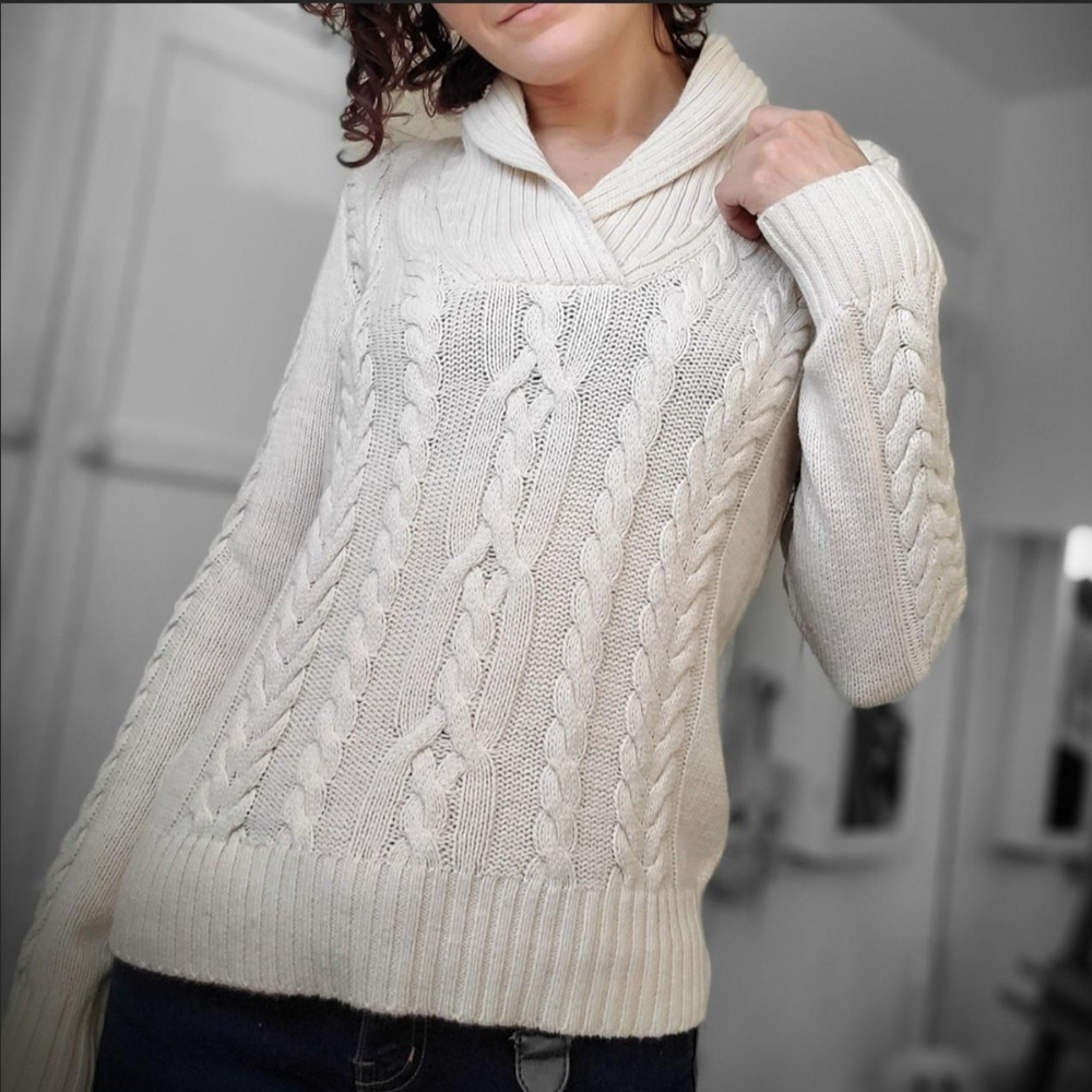 Chaps Cream Cowl Neck Cable Knit Sweater